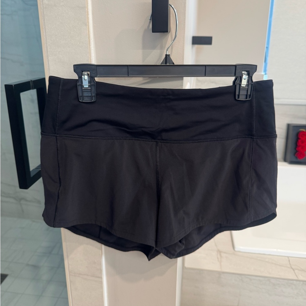 Lululemon black speed up shorts. Size: 8.